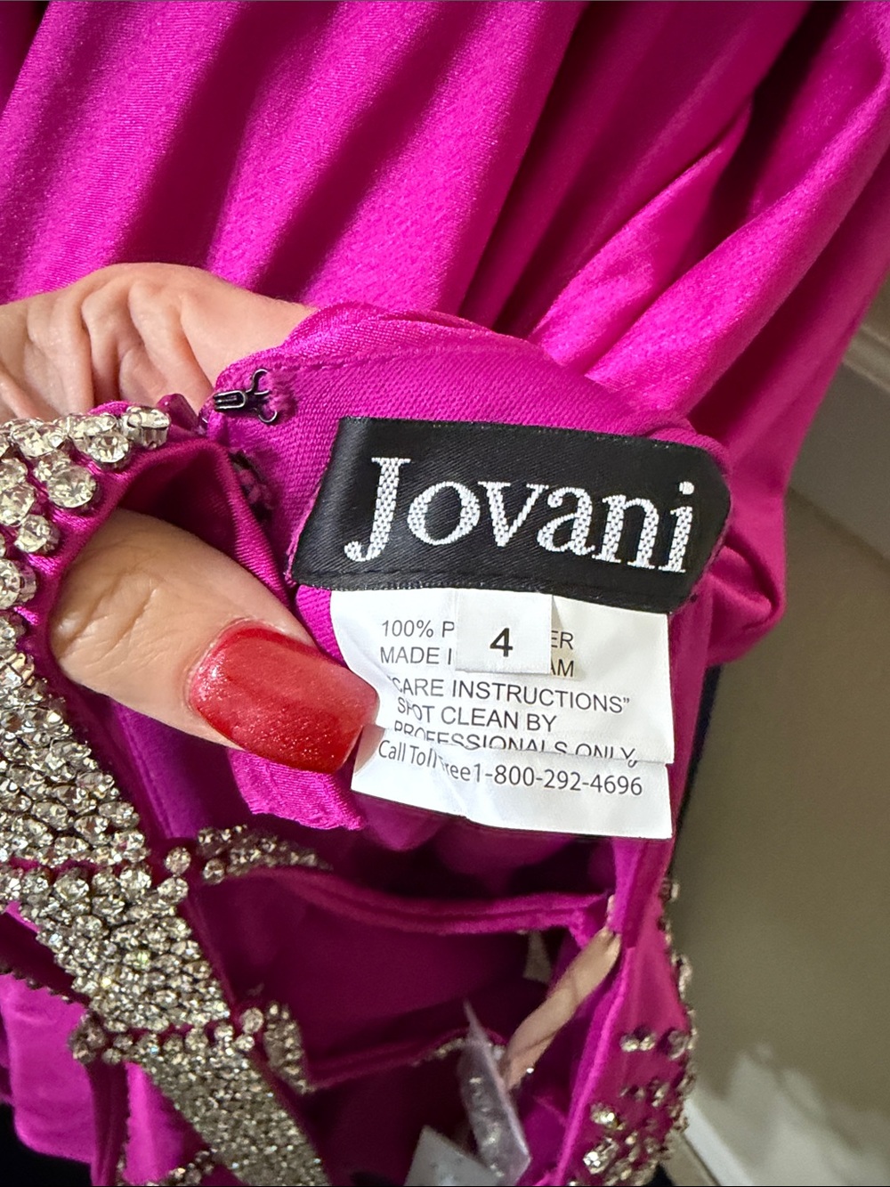 Jovani Fuchsia Halter Mermaid Gown with Crystal Embellished Bodice - Picture 6 of 7